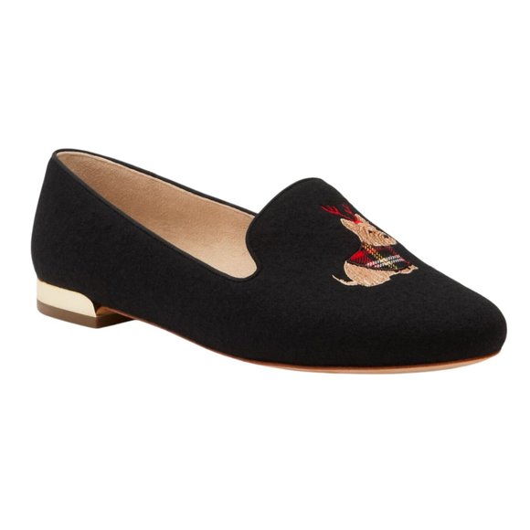 Talbots Shoes - Talbots Ryan Embroidered Dog Flannel Wool Blend Round Toe Loafers Black Size 8